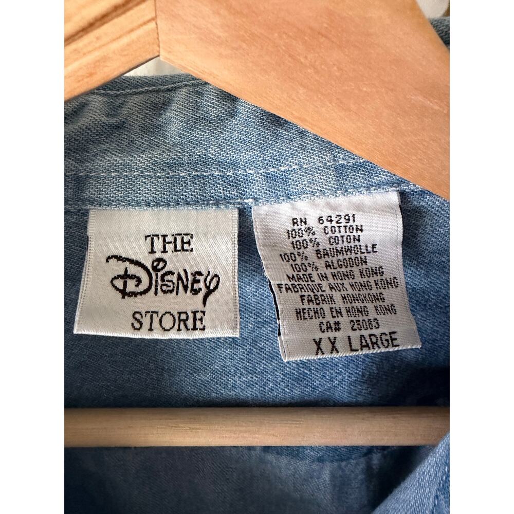 Vintage 90s Disney Store Denim Shirt XXL Mickey Minnie Goofy Donald Pluto - Picture 3 of 9